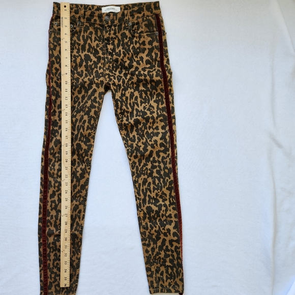 Leopard Print Velvet Trim Stretch Skinny Jeans Leggings Animal Edgy Mobwife 4 - Picture 14 of 15